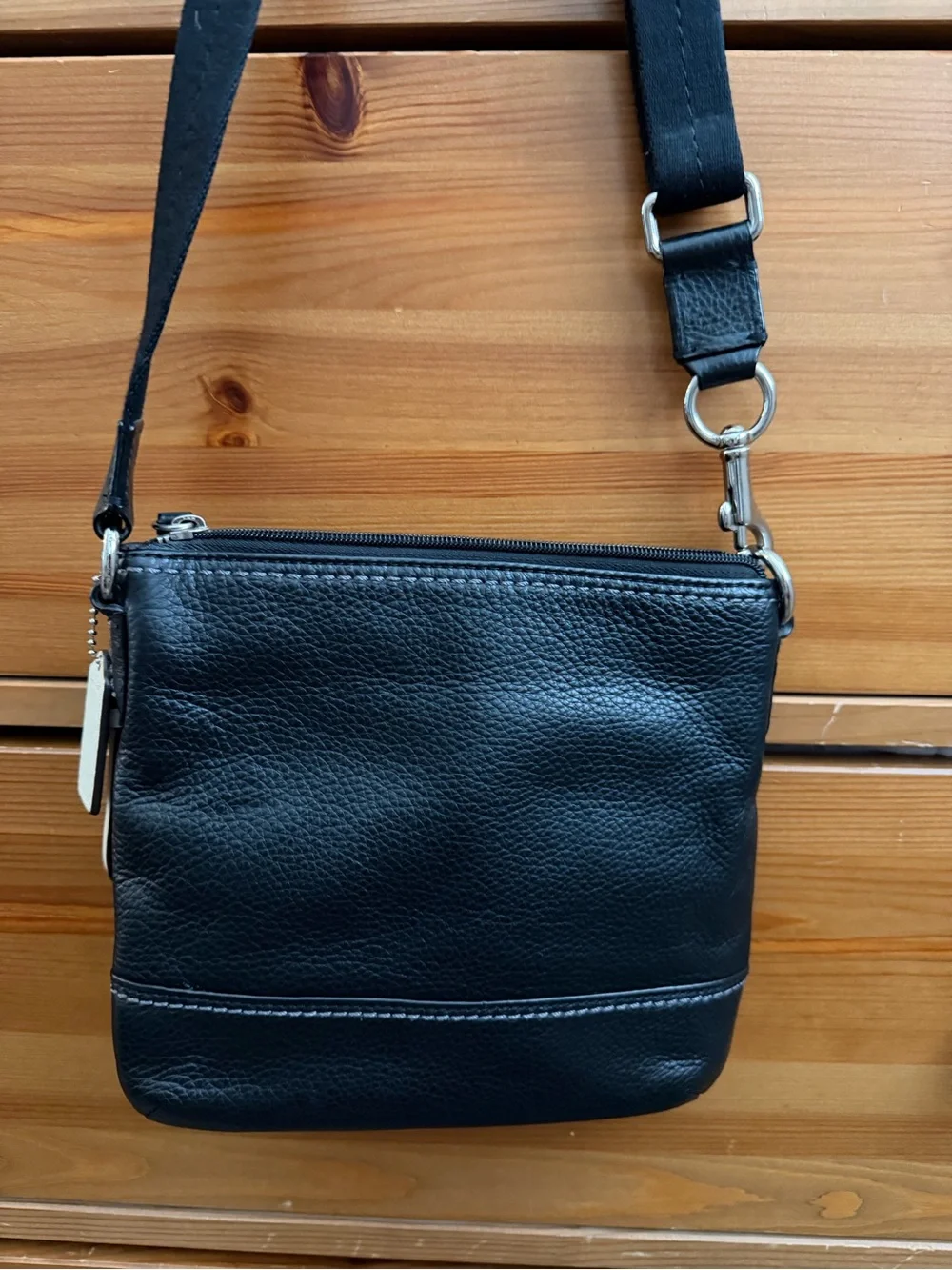 Black Leather Crossbody Bag for Men - Adjustable Strap